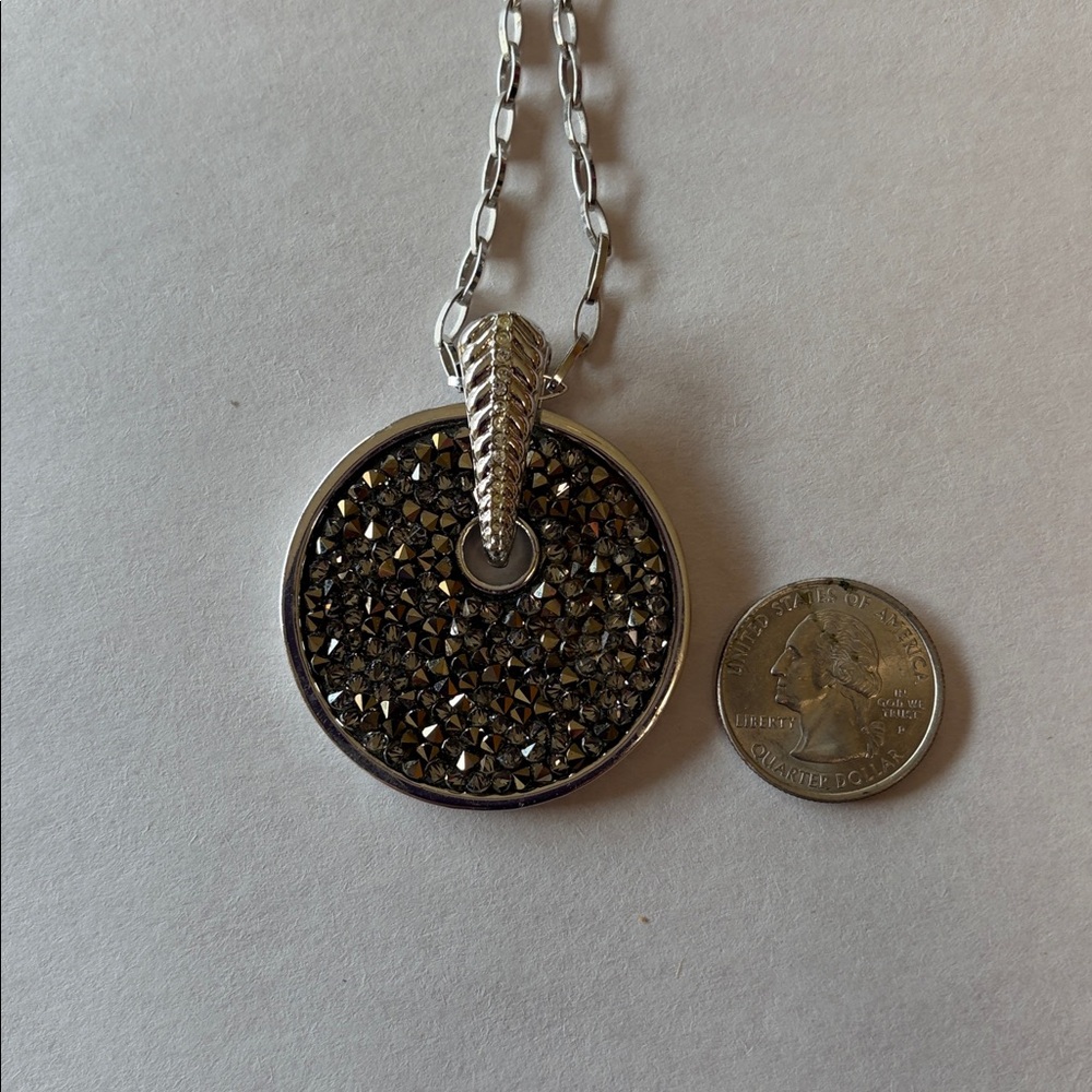 Lia Sophia Silver-Tone Pavé Round Pendant Necklace - Sparkling Gray - Picture 3 of 3
